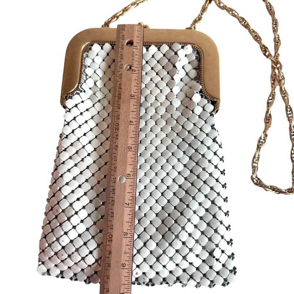 Vintage Whiting & Davis Purse Large Mesh Metal Matte Gold Cream 2816 Lined